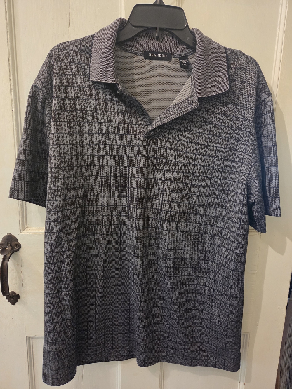 Brandini Men's Gray Windowpane Polo Shirt
